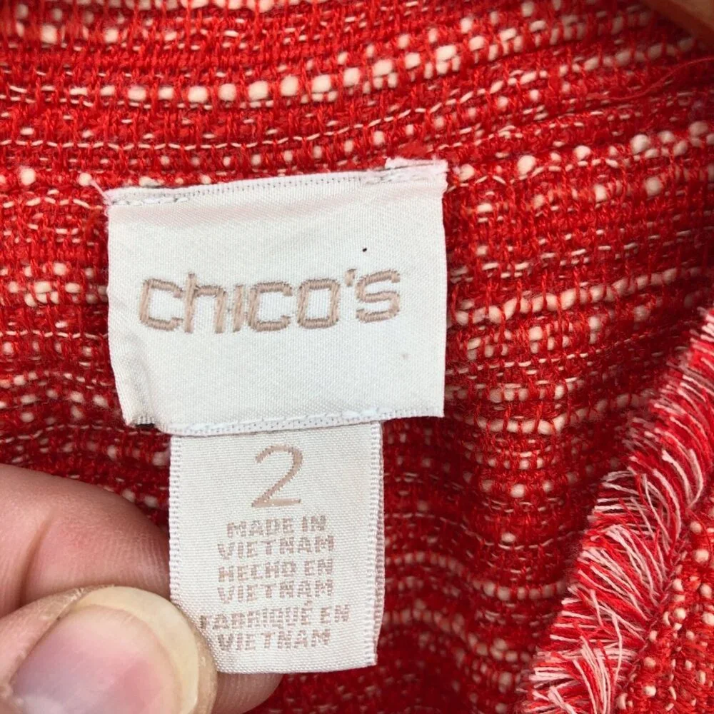 Chicos Blazer Womens 2 US 12 Orange Fringe Zip Up Pockets Office Work Outerwear - Picture 5 of 10